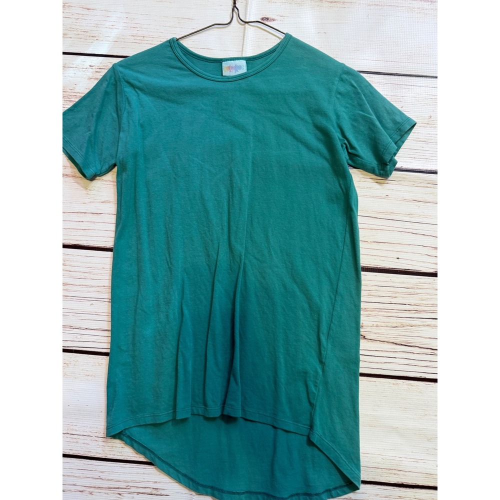 LuLaRoe Gracie Kids Teal Green High Low Short Sleeve T-Shirt Size 10